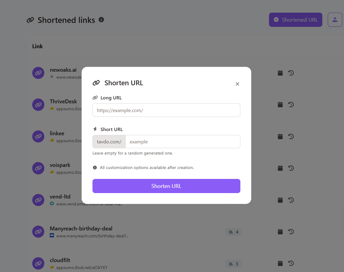 Screenshot of the app short URL editing page